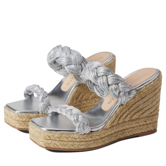 Stuart Weitzman Shoes - NWOB Stuart Weitzman Braida Espadrille Wedge Sandals Womens 11 Metallic Silver
